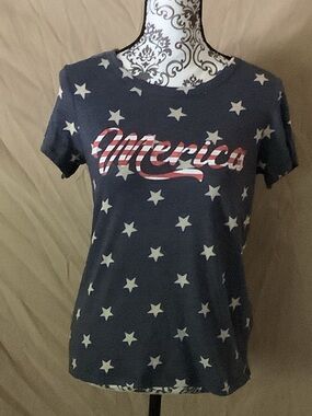 Alternative Apparel Navy Tee with White Stars and Red-Striped "America" Script